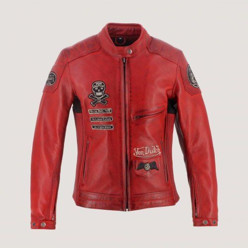 CHAQUETA DE CUERO EN ROJO PARA  MOTO DE MUJER
